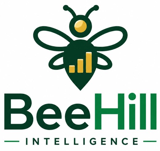 BeeHill Intelligence logo: a bee with a bar chart on its body